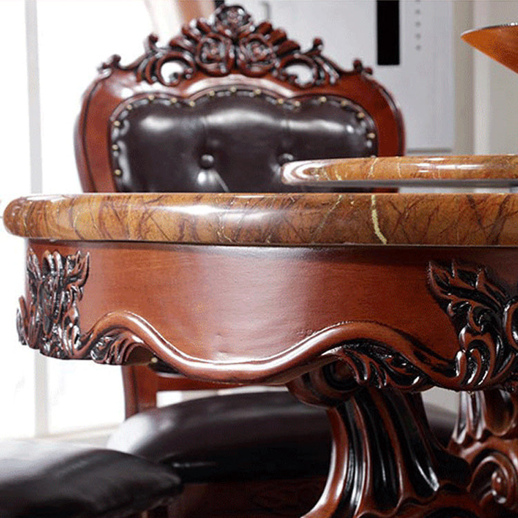 Faux Marble Dining Table Traditional Round Dinette Table with Turntable