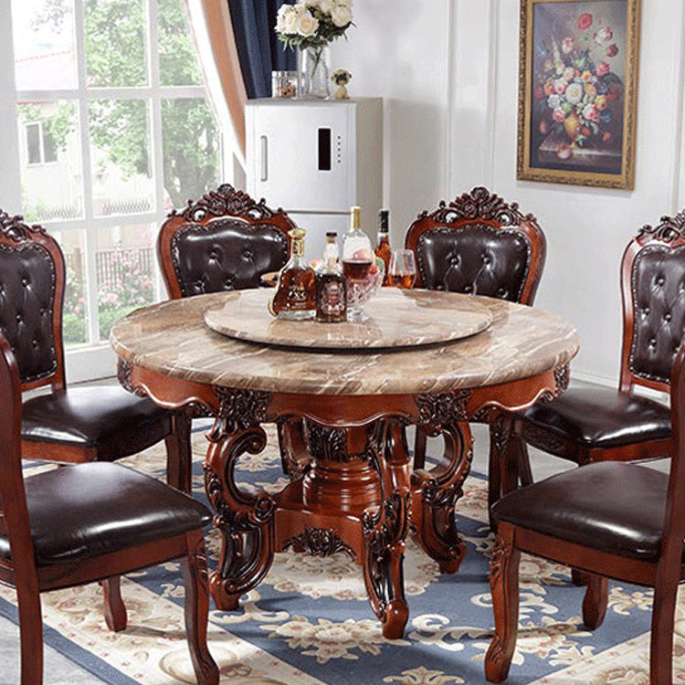 Faux Marble Dining Table Traditional Round Dinette Table with Turntable