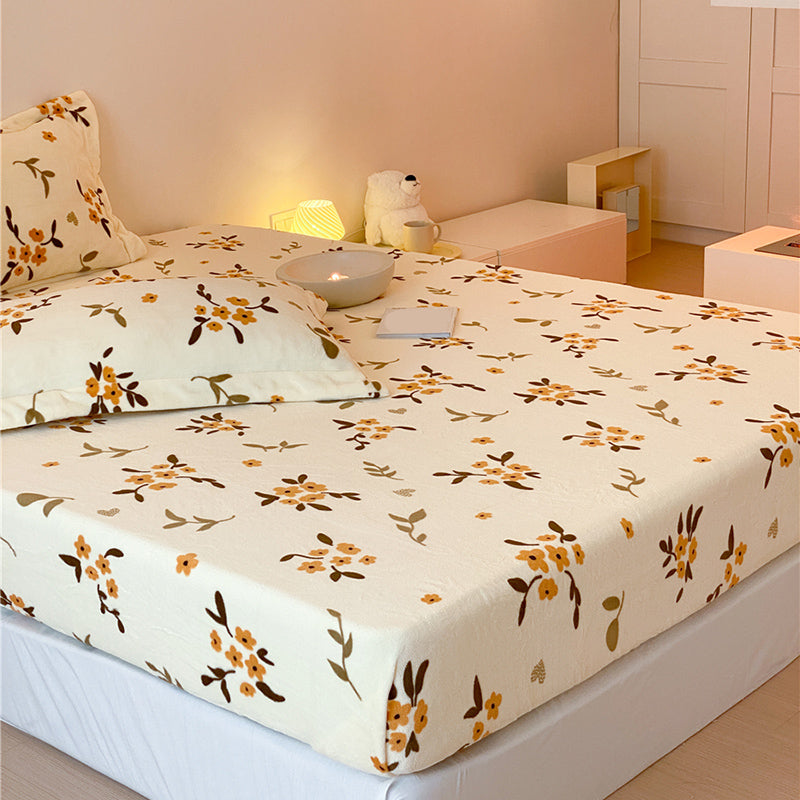 Sheet Sets Flannel Cartoon Printed Wrinkle Resistant Super Soft Breathable Bed Sheet Set