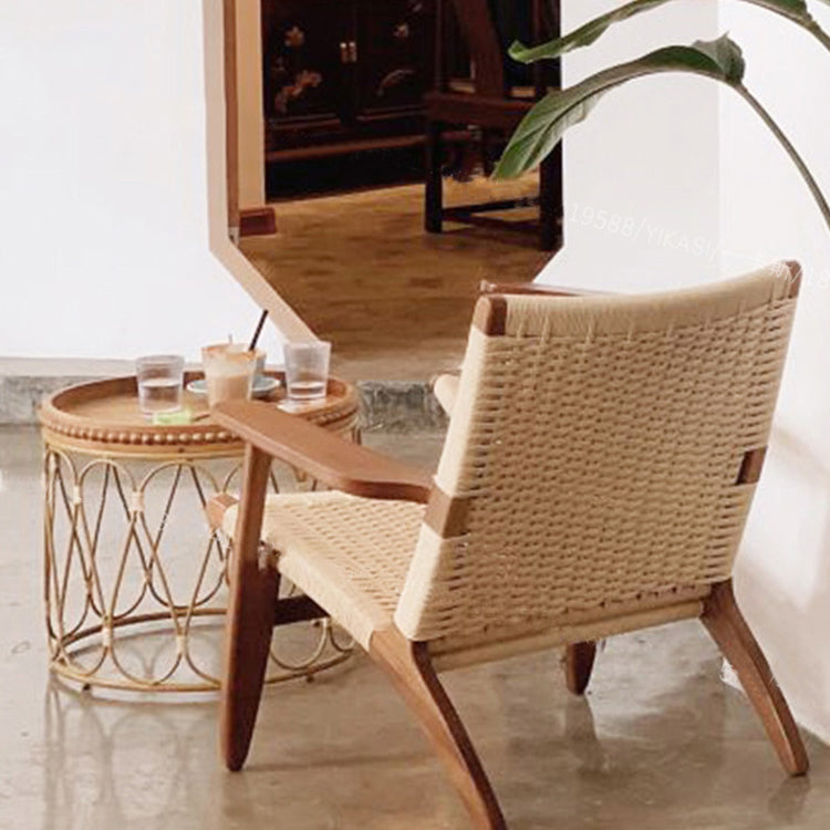 Contemporary Solid Wood Arm Chair Home Cane Back Dining Chair