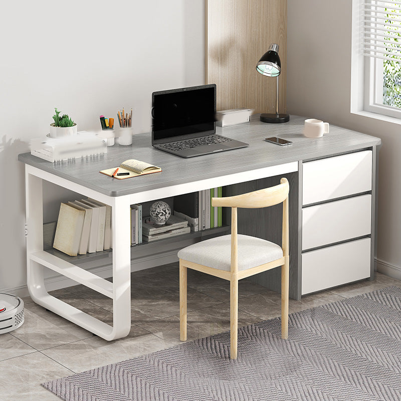 Contemporary Writing Desk with 3 Drawers and 1 Shelf in Metal Base