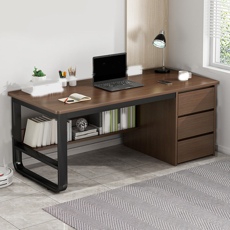 Contemporary Writing Desk with 3 Drawers and 1 Shelf in Metal Base