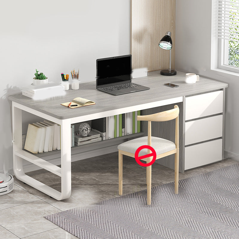 Contemporary Writing Desk with 3 Drawers and 1 Shelf in Metal Base
