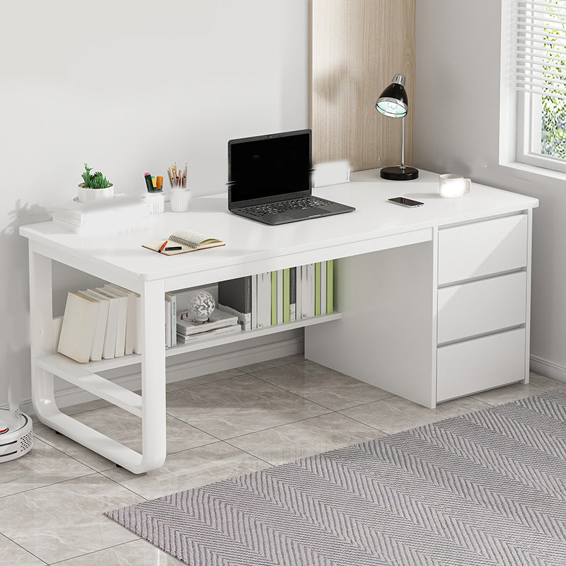 Contemporary Writing Desk with 3 Drawers and 1 Shelf in Metal Base