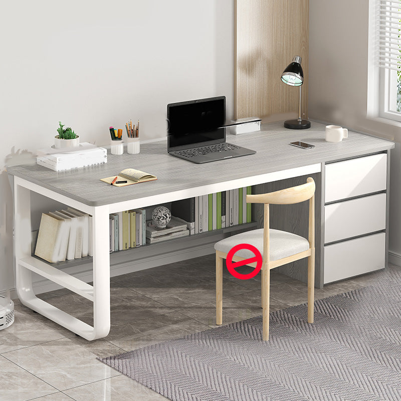 Contemporary Writing Desk with 3 Drawers and 1 Shelf in Metal Base