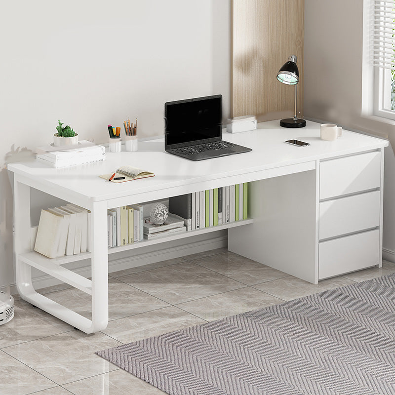 Contemporary Writing Desk with 3 Drawers and 1 Shelf in Metal Base