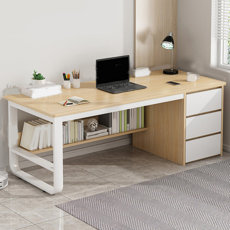 Contemporary Writing Desk with 3 Drawers and 1 Shelf in Metal Base