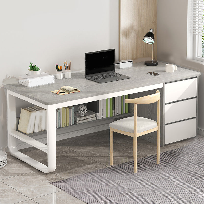 Contemporary Writing Desk with 3 Drawers and 1 Shelf in Metal Base