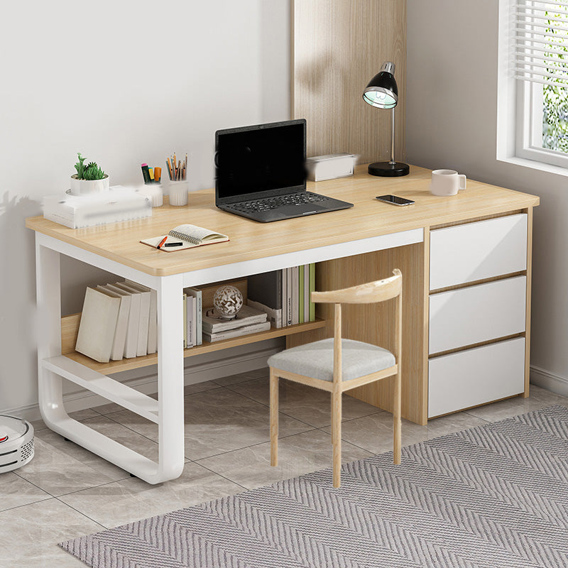 Contemporary Writing Desk with 3 Drawers and 1 Shelf in Metal Base