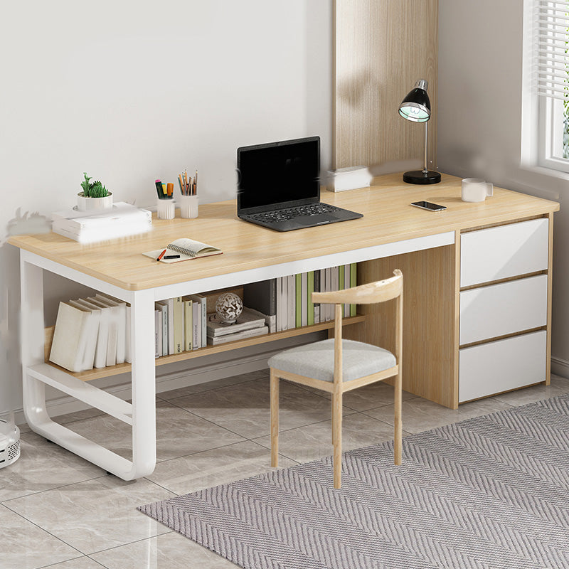 Contemporary Writing Desk with 3 Drawers and 1 Shelf in Metal Base