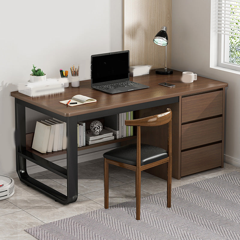 Contemporary Writing Desk with 3 Drawers and 1 Shelf in Metal Base