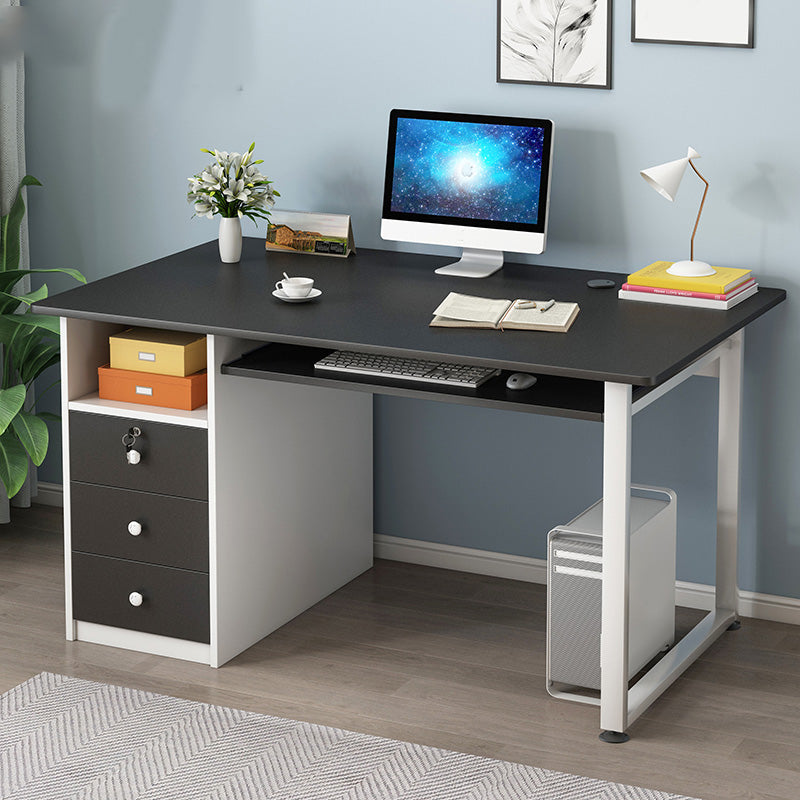 Modern Computer Desk with 1 Shelf and 3 Drawers and Keyboard Tray