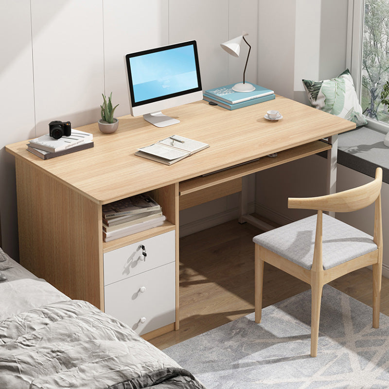 Modern Computer Desk with 1 Shelf and 3 Drawers and Keyboard Tray