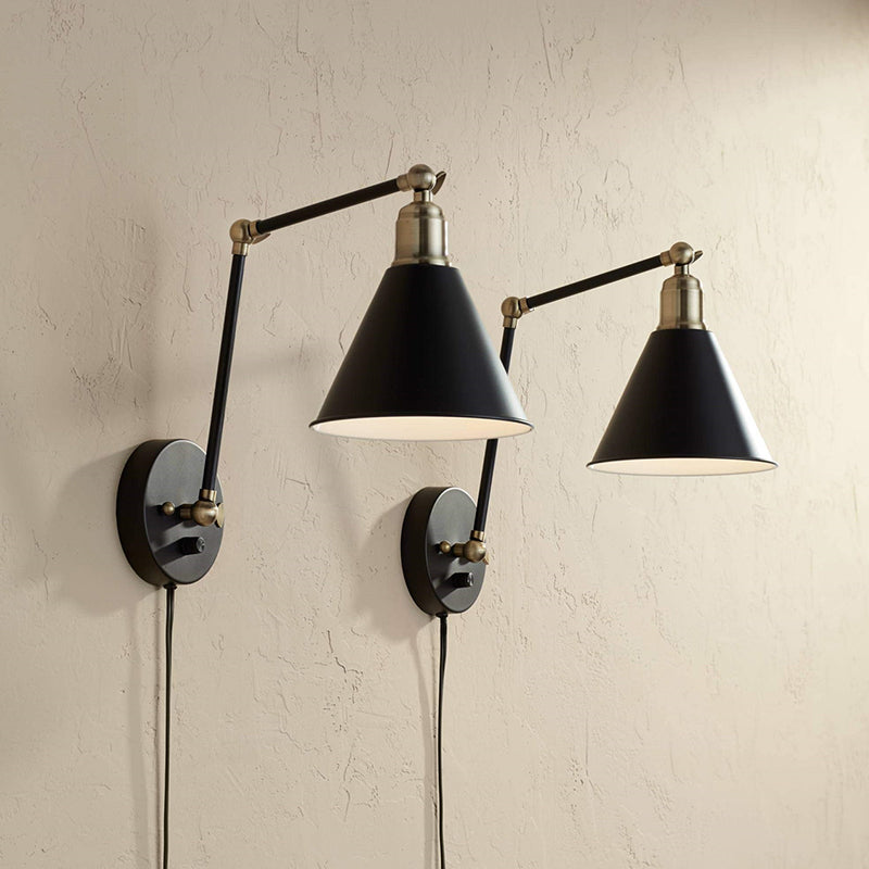 Black Modern Wall Sconce Cone Shape Wall Light with Metal Shade for Bedroom