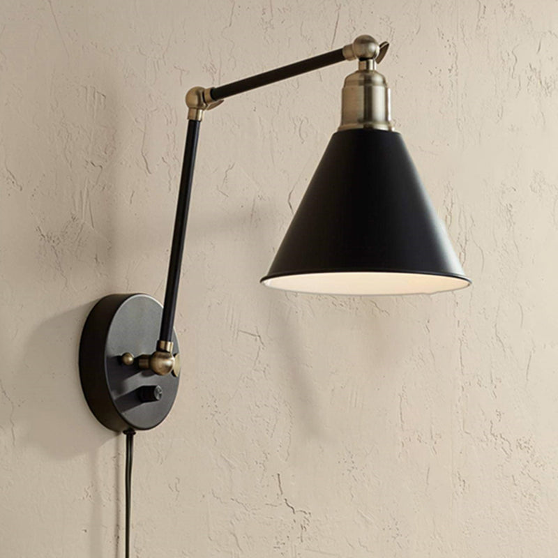 Black Modern Wall Sconce Cone Shape Wall Light with Metal Shade for Bedroom