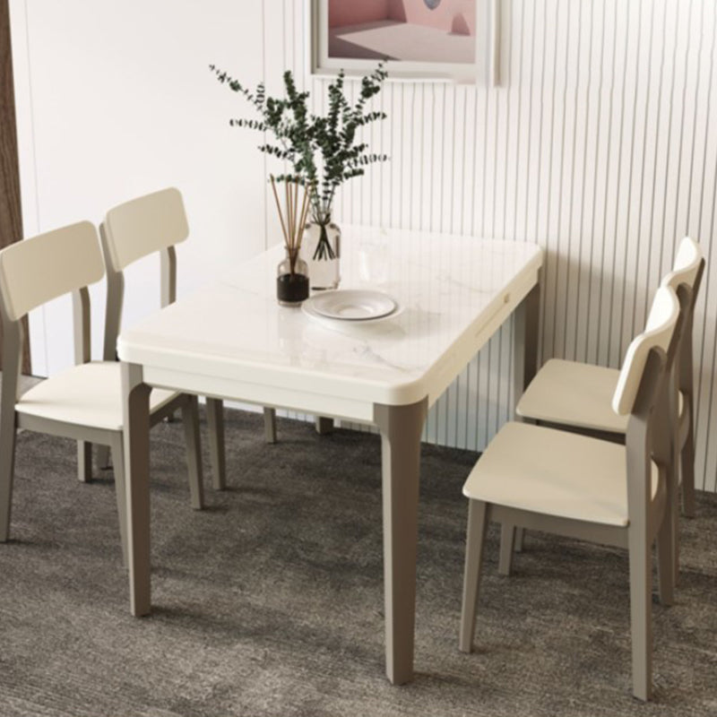 White Rectangular Dinette Table Set 1/5 Pieces Modern Dining Set