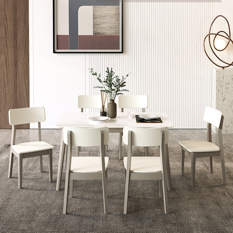 White Rectangular Dinette Table Set 1/5 Pieces Modern Dining Set