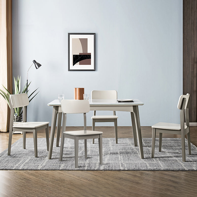 White Rectangular Dinette Table Set 1/5 Pieces Modern Dining Set