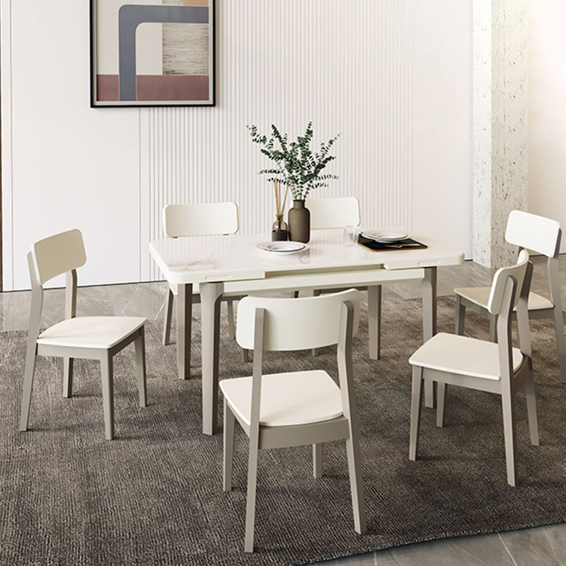 White Rectangular Dinette Table Set 1/5 Pieces Modern Dining Set