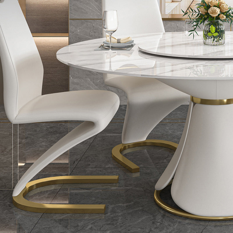 Round Dining Table Set with Padded Chairs 1/5/7 Pieces White Dining Set for Home
