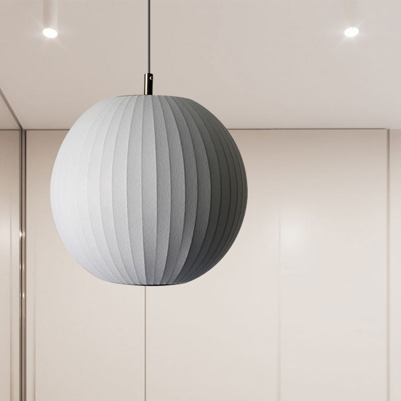 White Sphere Ceiling Pendant Minimalist Single 12"/16" Wide Fabric Hanging Light Fixture for Dining Room