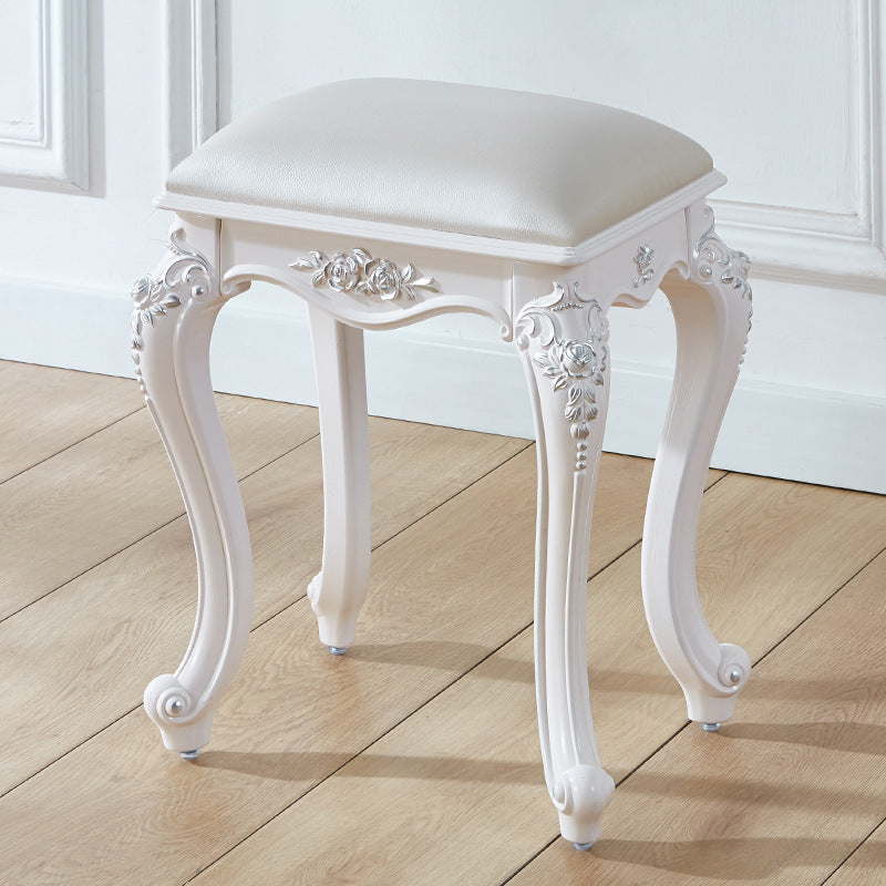 Glam Pouf Ottoman Faux Leather Solid Color Water Resistant Carving Rectangle Pouf