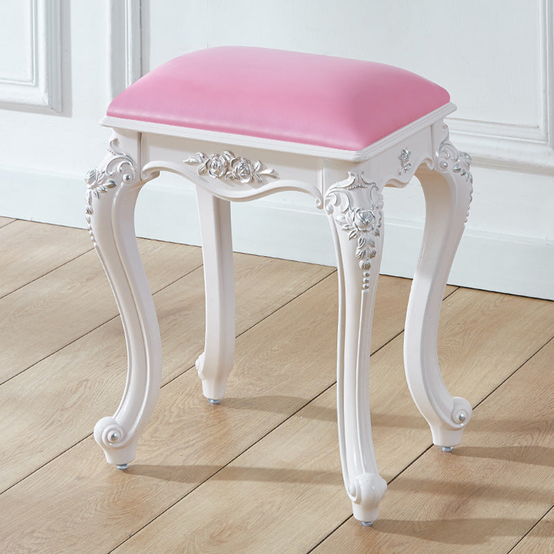 Glam Pouf Ottoman Faux Leather Solid Color Water Resistant Carving Rectangle Pouf