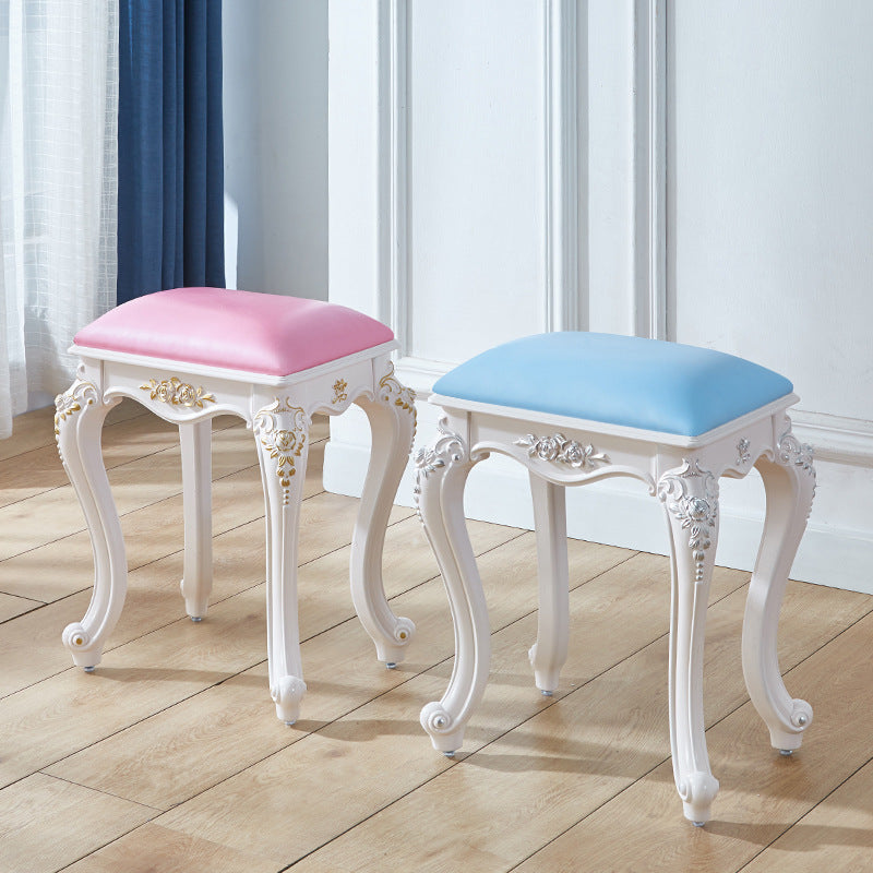 Glam Pouf Ottoman Faux Leather Solid Color Water Resistant Carving Rectangle Pouf