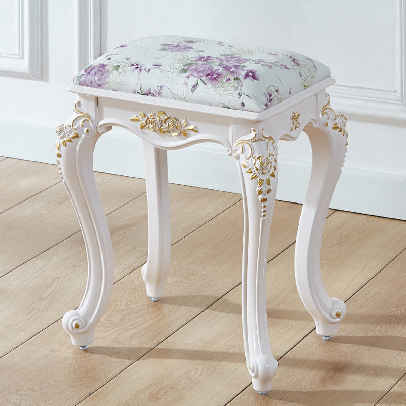 Glam Pouf Ottoman Faux Leather Solid Color Water Resistant Carving Rectangle Pouf