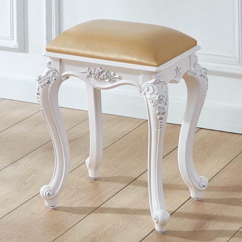 Glam Pouf Ottoman Faux Leather Solid Color Water Resistant Carving Rectangle Pouf