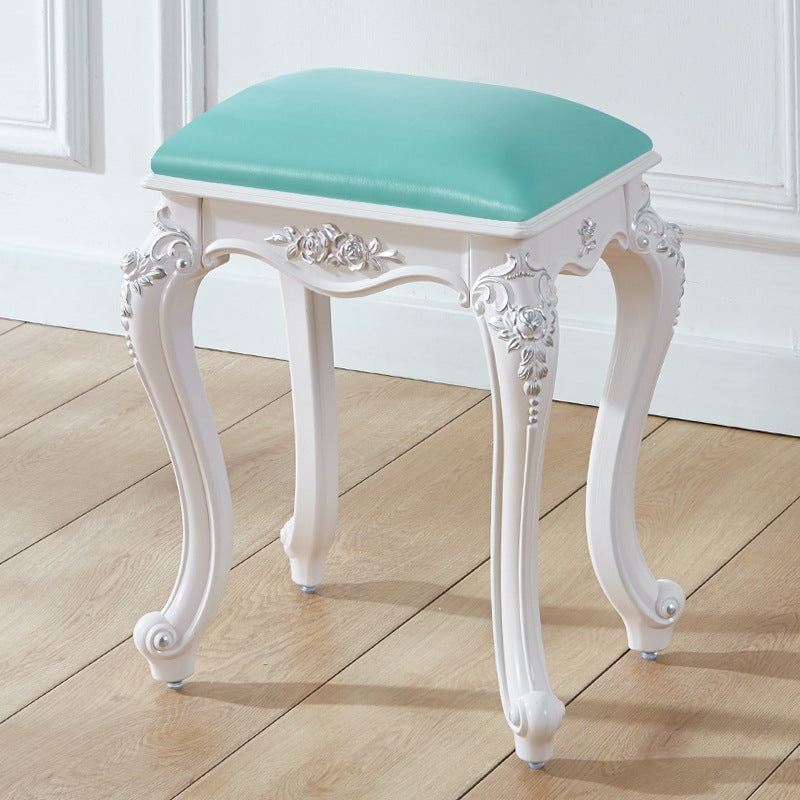 Glam Pouf Ottoman Faux Leather Solid Color Water Resistant Carving Rectangle Pouf