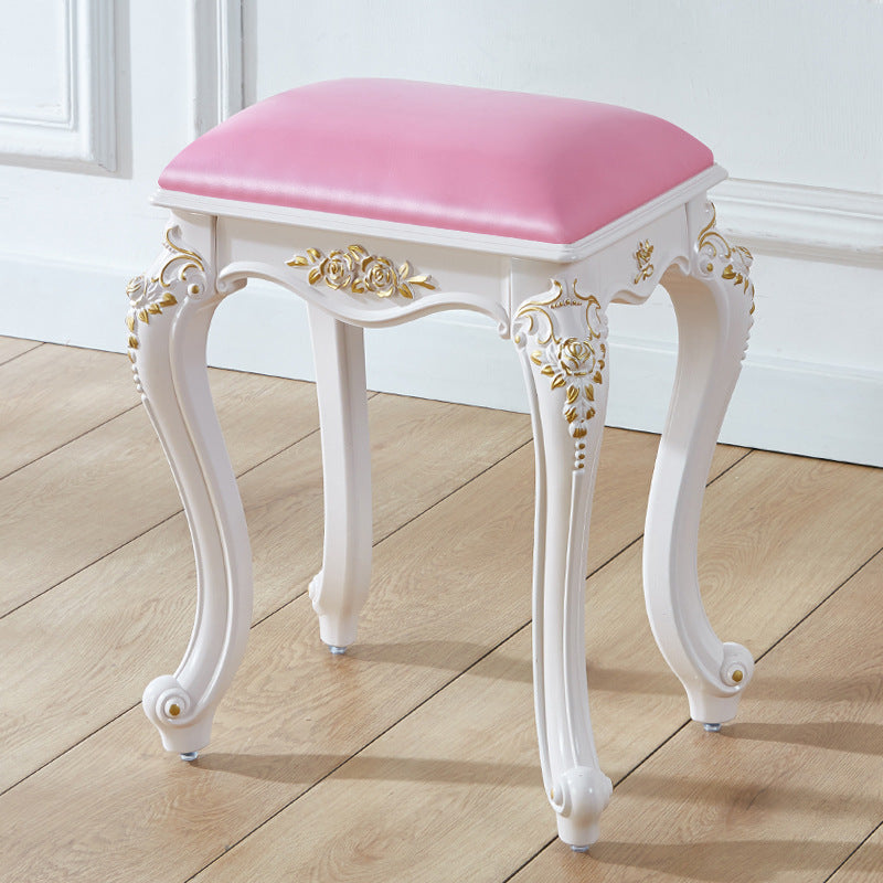 Glam Pouf Ottoman Faux Leather Solid Color Water Resistant Carving Rectangle Pouf