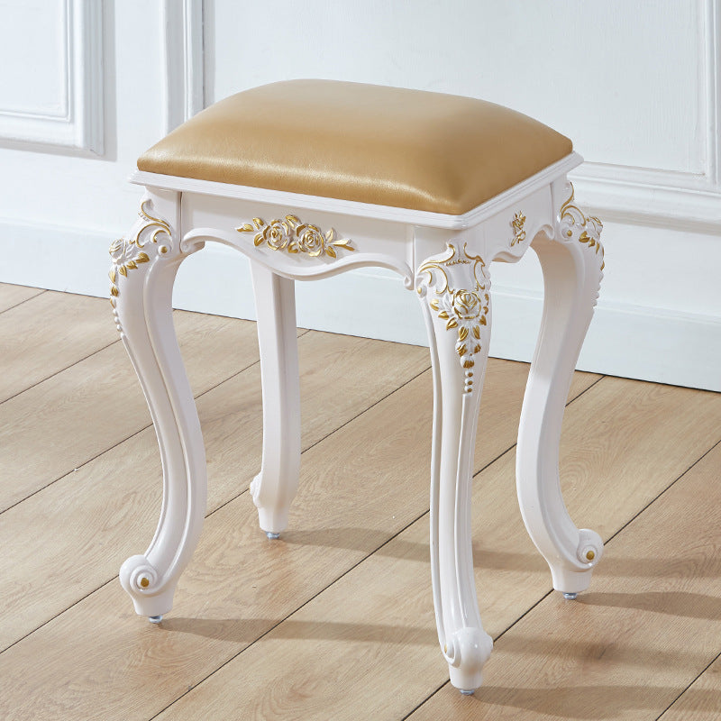 Glam Pouf Ottoman Faux Leather Solid Color Water Resistant Carving Rectangle Pouf