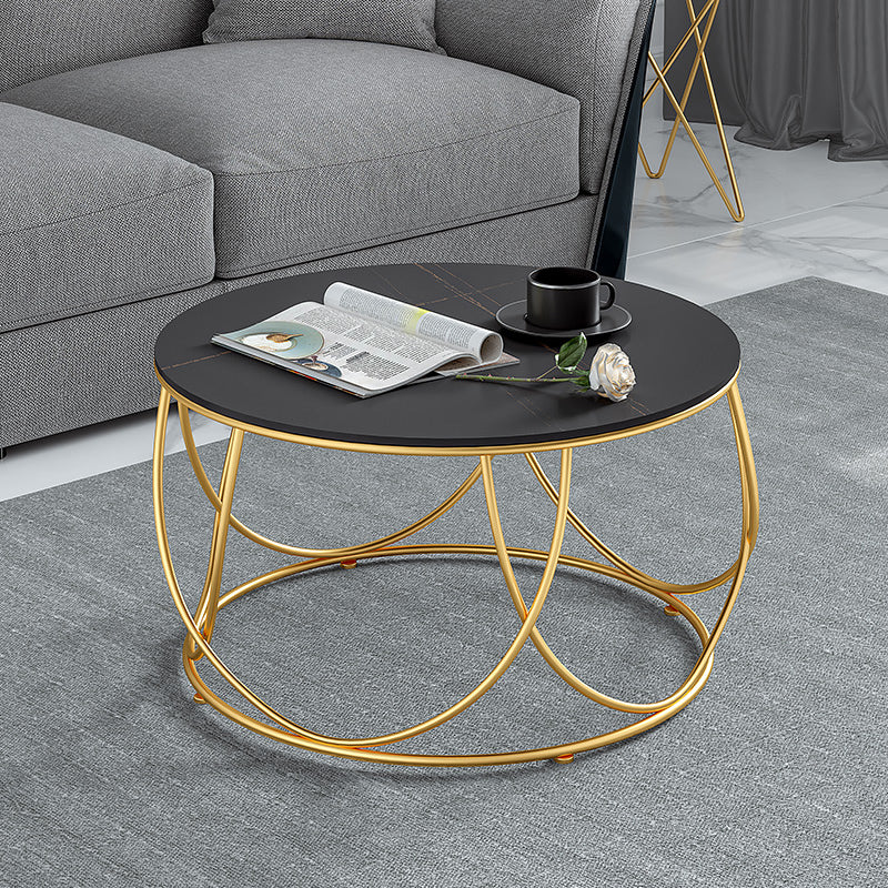 Frame Glam Cocktail Table Stone Round Nesting Coffee Table Set