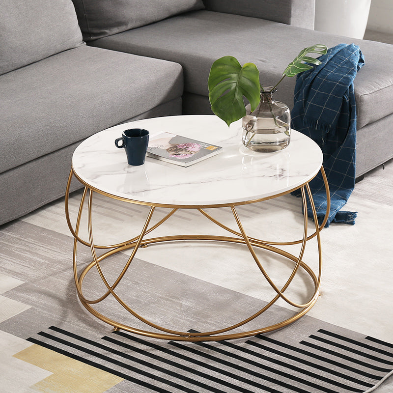 Frame Glam Cocktail Table Stone Round Nesting Coffee Table Set