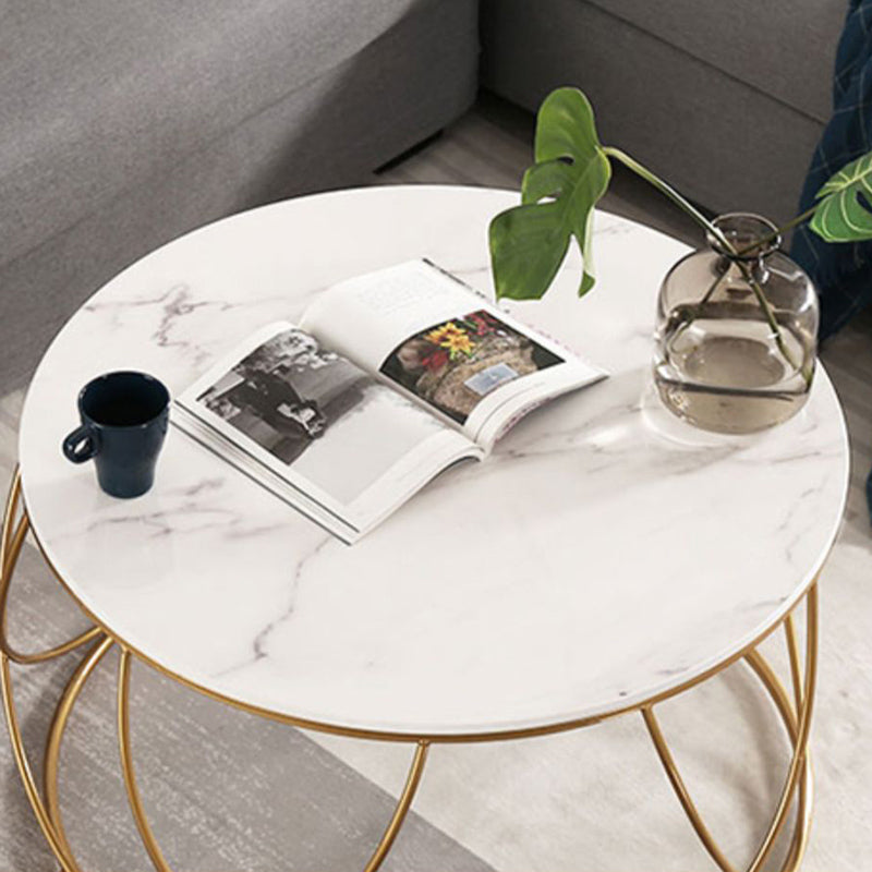 Frame Glam Cocktail Table Stone Round Nesting Coffee Table Set
