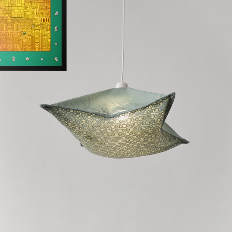 Modern Style Cushion Hanging Lamp Patterned Fabric 1 Bulb Living Room Pendant Ceiling Light in Light-Purple/White/Green