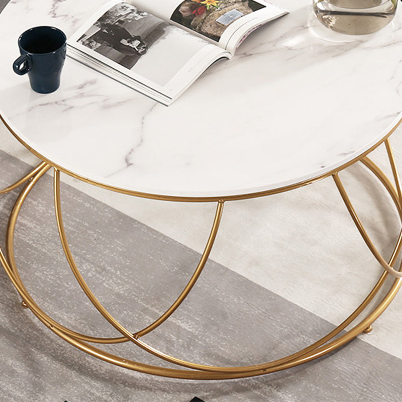 Frame Glam Cocktail Table Stone Round Nesting Coffee Table Set