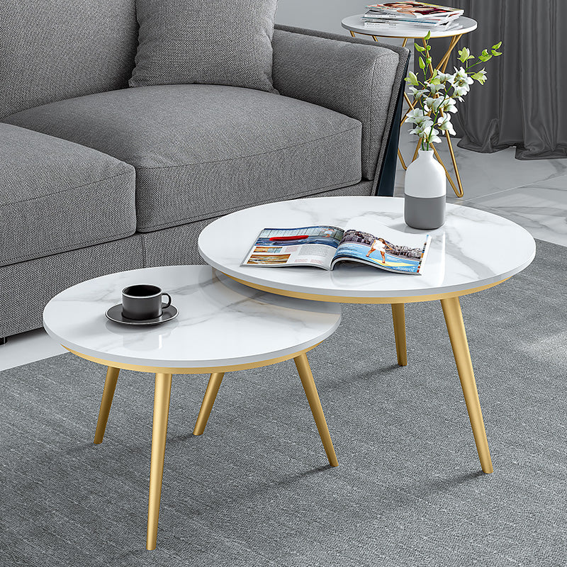 Frame Glam Cocktail Table Stone Round Nesting Coffee Table Set