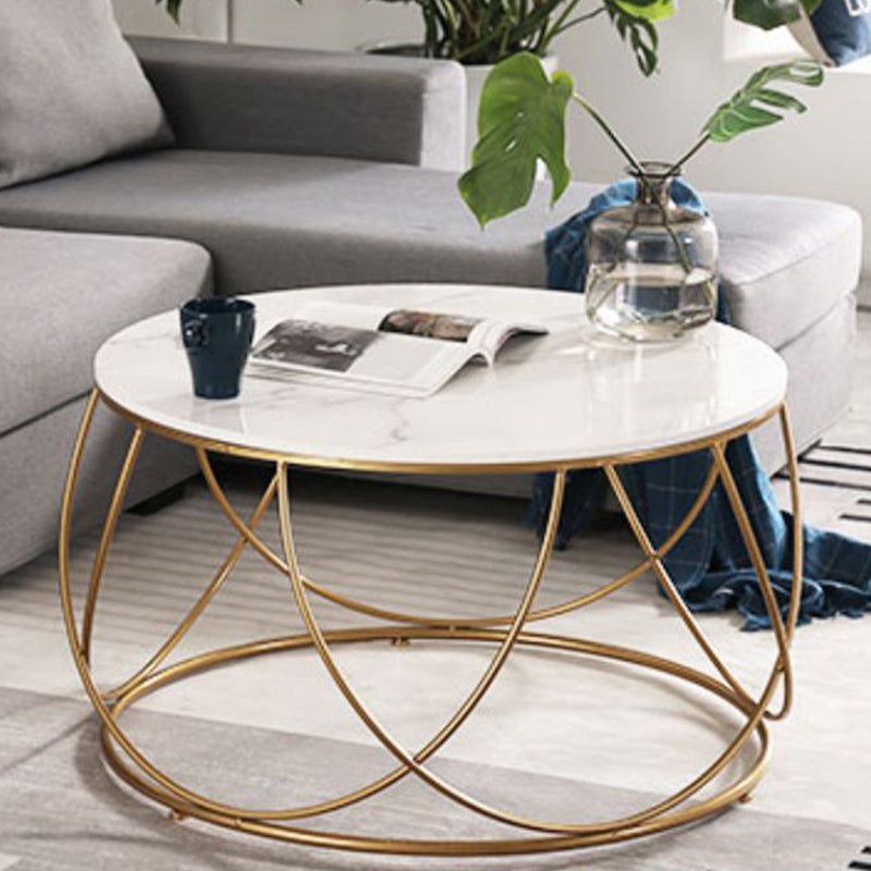 Frame Glam Cocktail Table Stone Round Nesting Coffee Table Set