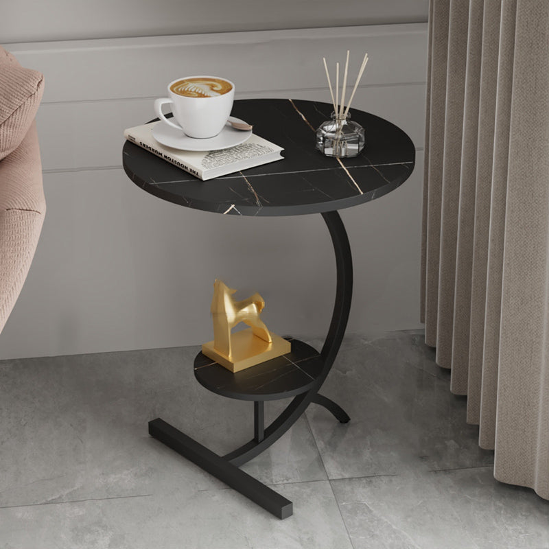Minimalism Slate and Metal Single Coffee Table Frame Round Glam Coffee Table