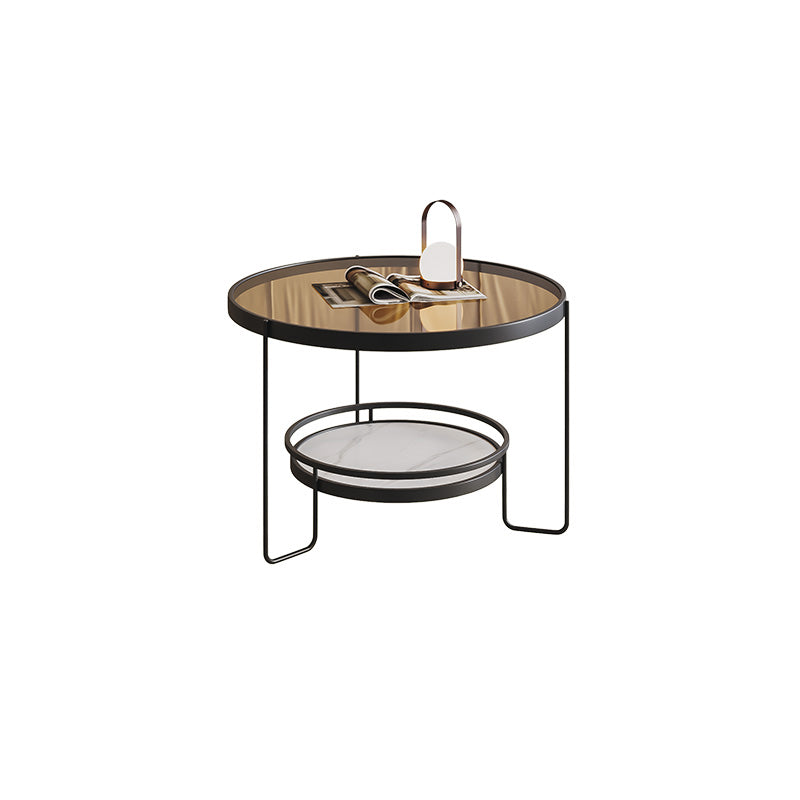 Minimalism Glass Top Coffee Table Round Metal Frame Cocktail Table
