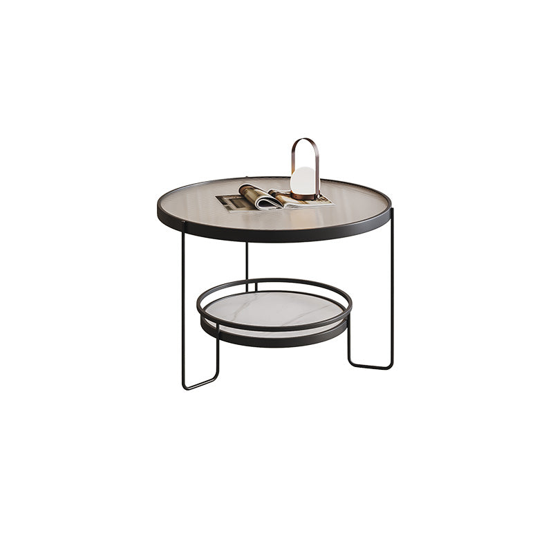 Minimalism Glass Top Coffee Table Round Metal Frame Cocktail Table