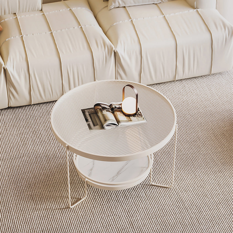 Minimalism Glass Top Coffee Table Round Metal Frame Cocktail Table