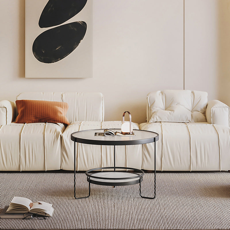 Minimalism Glass Top Coffee Table Round Metal Frame Cocktail Table