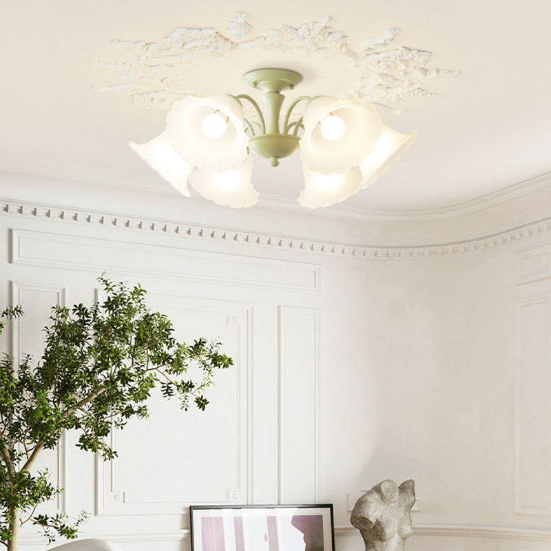 Nordic Style Ceiling Light Green Ceiling Lamp with Glass Shade for Living Room