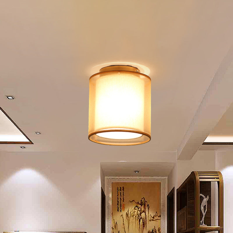 Simple 1 Light Ceiling Lighting Brass Dual Square/Cylinder Mini Flushmount Lighting with Fabric Shade