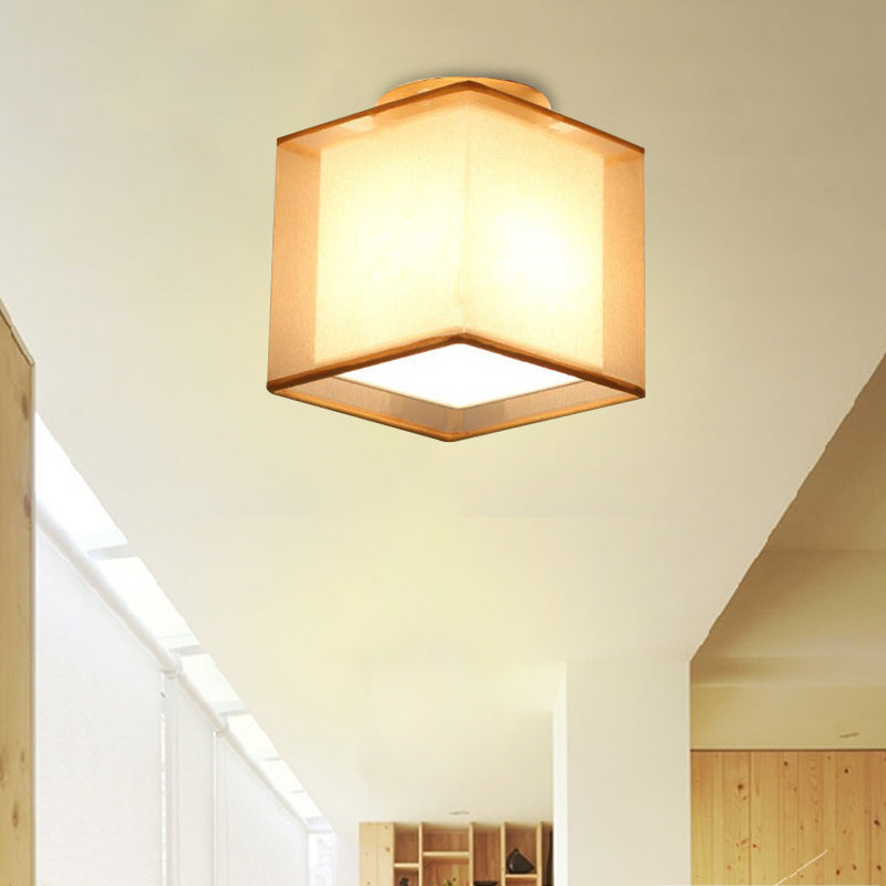 Simple 1 Light Ceiling Lighting Brass Dual Square/Cylinder Mini Flushmount Lighting with Fabric Shade