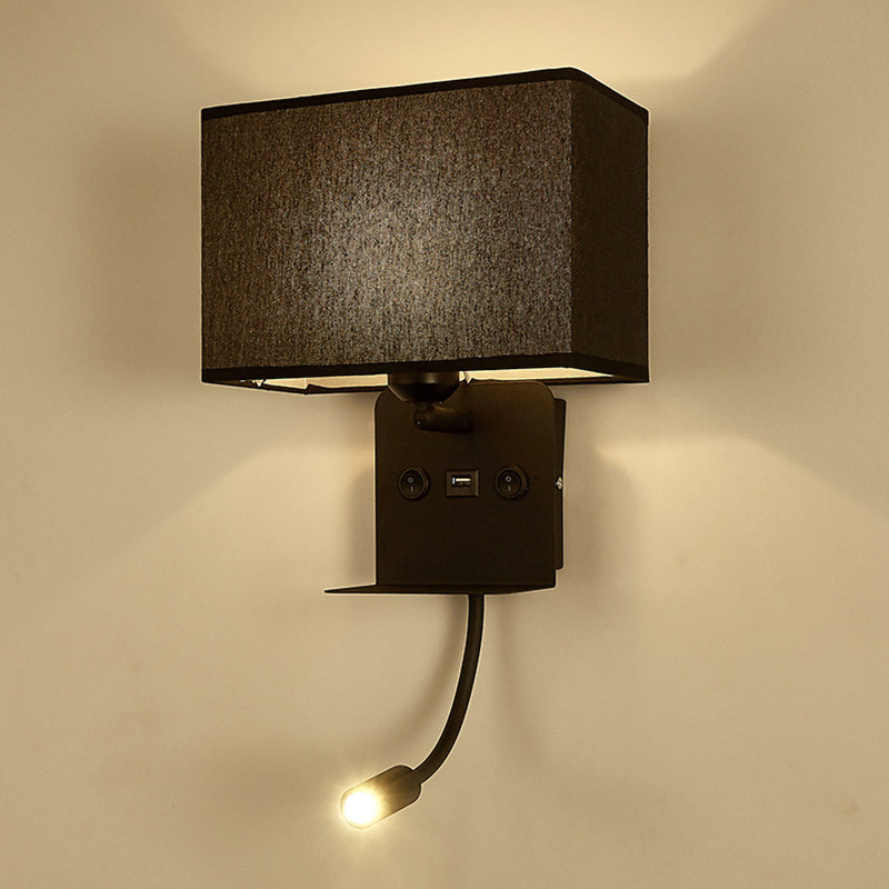 Metal Adjustable Modern Wall Sconce Rectangle Shape Wall Light with Fabric Shade for Study