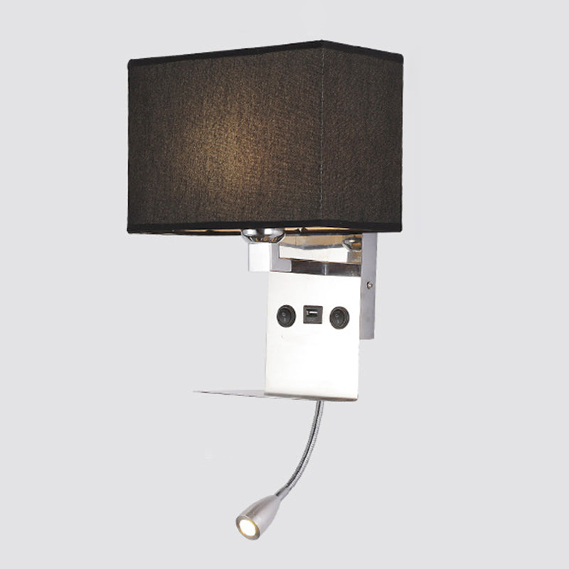 Modern Adjustable Metal Wall Sconce Rectangle Shape Wall Light with Fabric Shade for Study